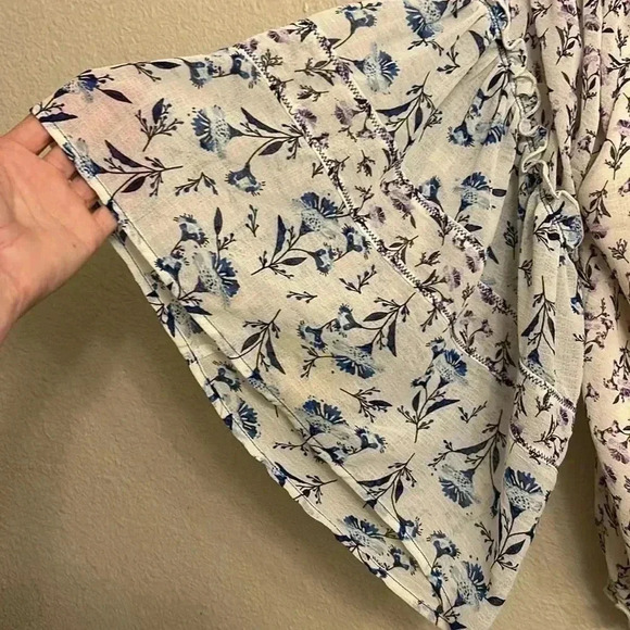 Free People Women Ivory Rose Valley Off-the-Shoulder Bell Sleeve Blouse X-Small - Picture 6 of 8